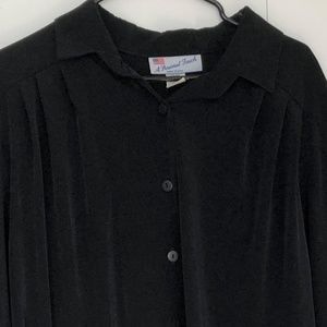 Vintage black flowy polyester blouse tunic length